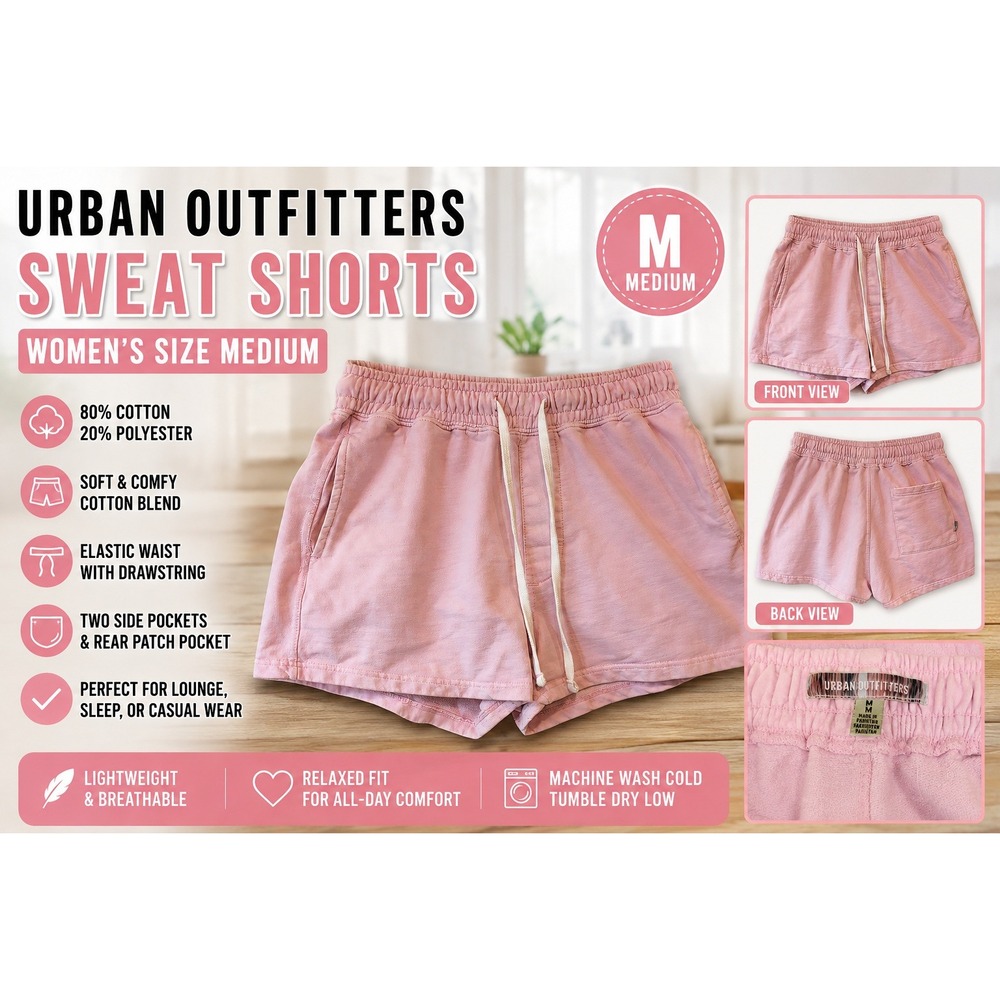 Urban Outfitters Pink Sweat Shorts Womens Medium OB1396502 Lounge Drawstring